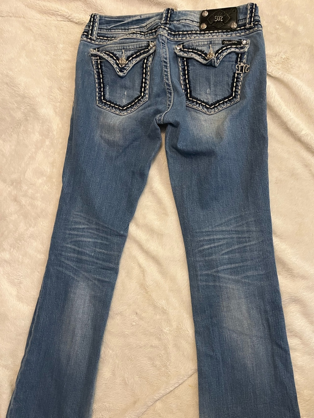 Miss Me Blue Boot-Cut Jeans with Embroidered Pockets